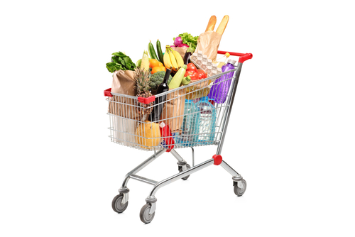 shopping trolley full of food